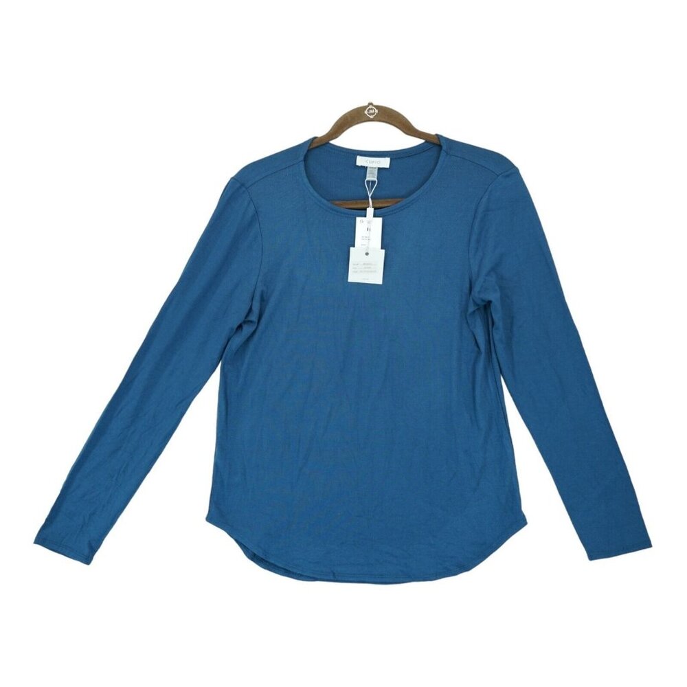 NWT Cupio Women's Shirt Crew‎ Neck Long Sleeve Indigo Jersey Top Size M MSRP $44